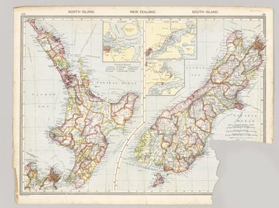 Deux cartes de Taranaki, Nouvelle-Zélande montrant les opérations du régiment de Middlesex pendant la guerre maorie, 1860-72 - English School